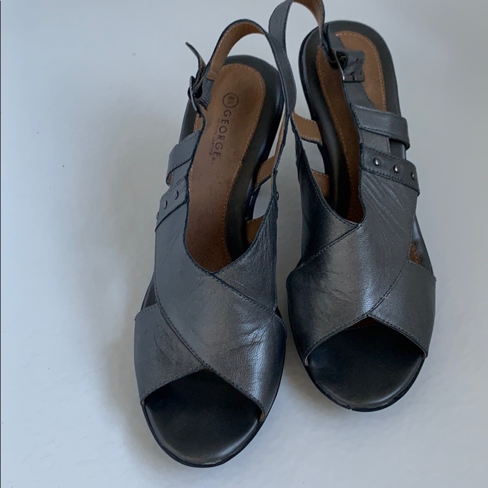 George Black Leather Slingback Sandals